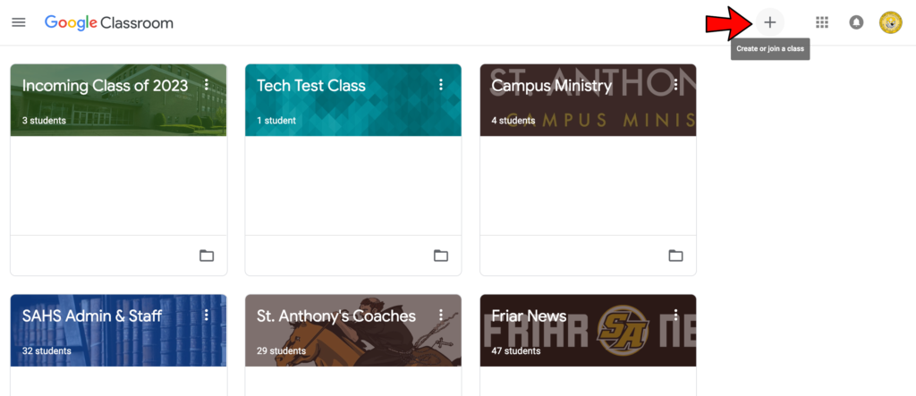 Google Classroom Step 4 - Join Class - St. Anthony's High School
