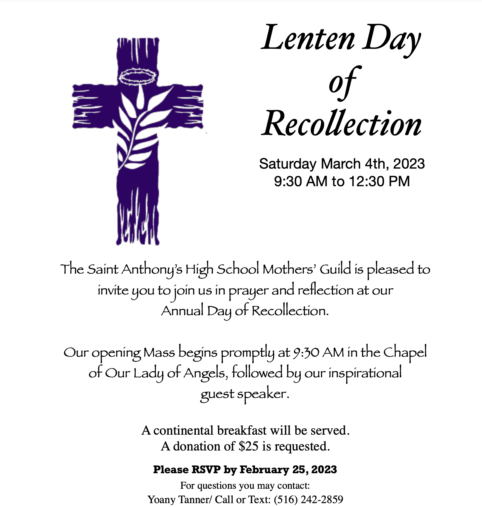 Lenten Day of Recollection St. Anthony's High School